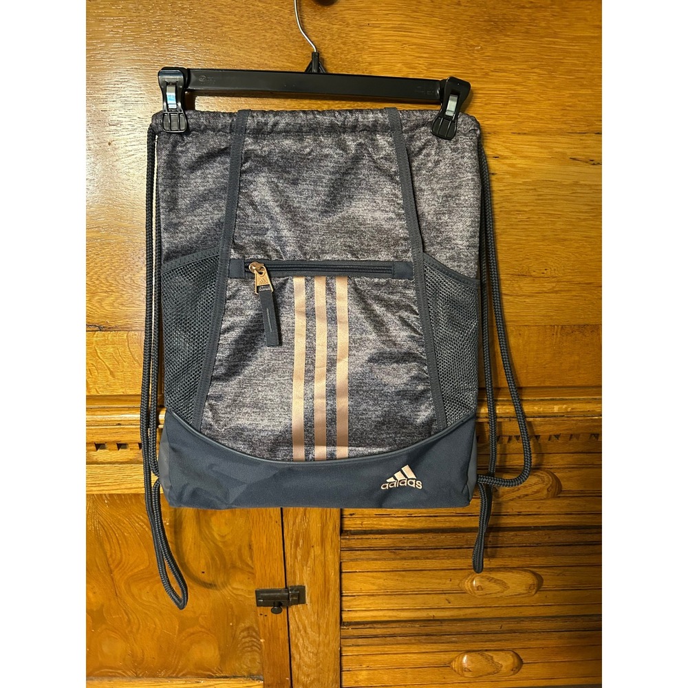Adidas Alliance II Sackpack Drawstring Backpack Heather Grey Rose Gold Gym Bag